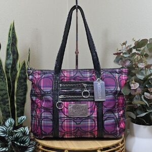 Coach Tartan Glam Tote Shoulder Bag
